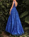 V Neck Tulle Floral Sleeveless Glitter Ball Gown