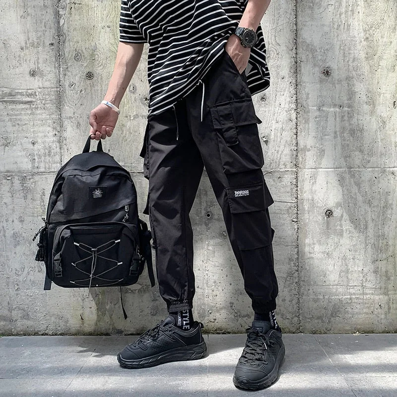 Aonga 2023 New Hip Hop Joggers Cargo Pants Men Harem Pants Multi-Pocket Ribbons Man Sweatpants Streetwear Casual Mens Pants S-5XL