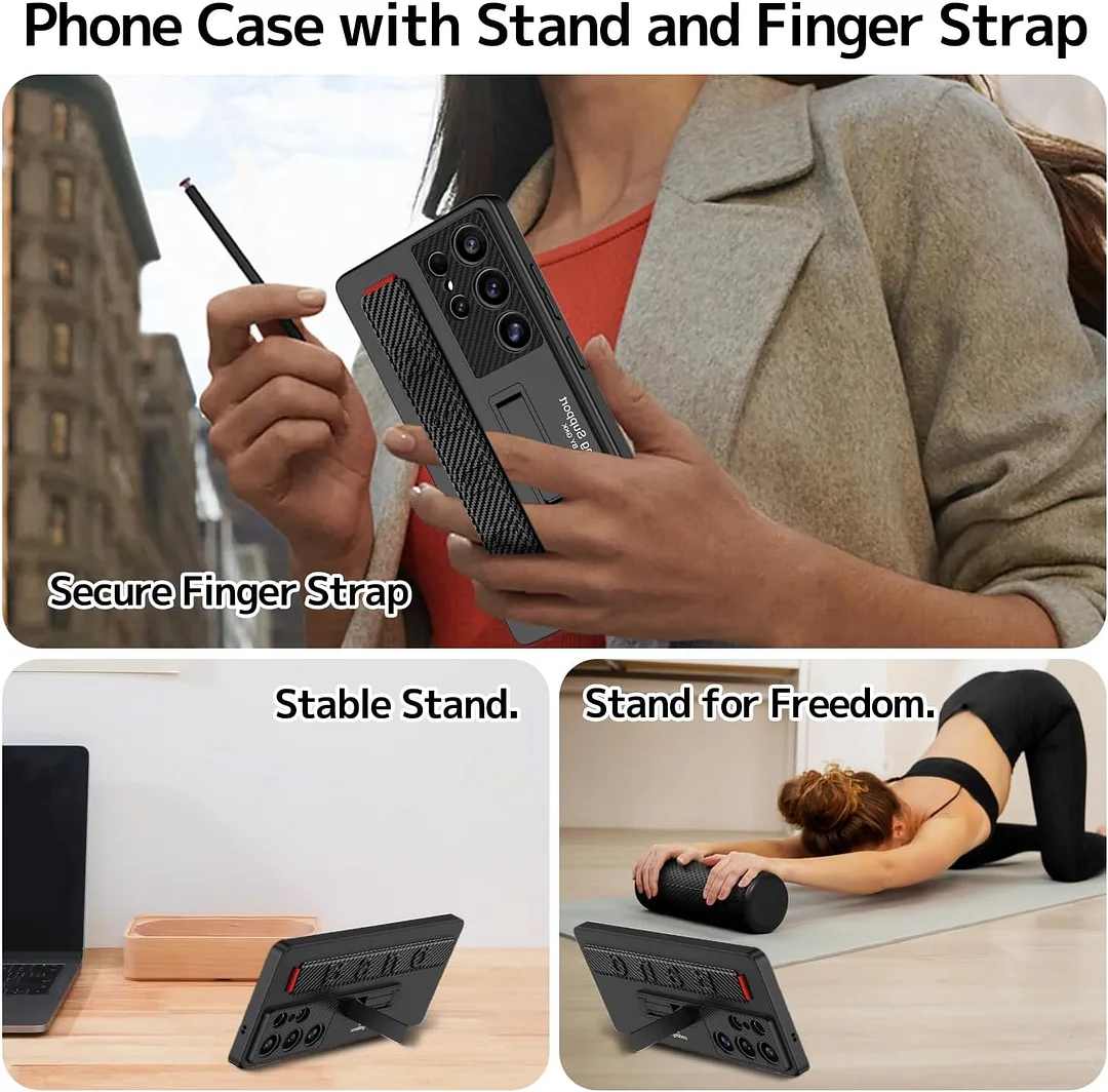 Suitable for S26 Ultra phone case, ultra-thin stand, elastic wrist strap, precision hole, shockproof protective case
