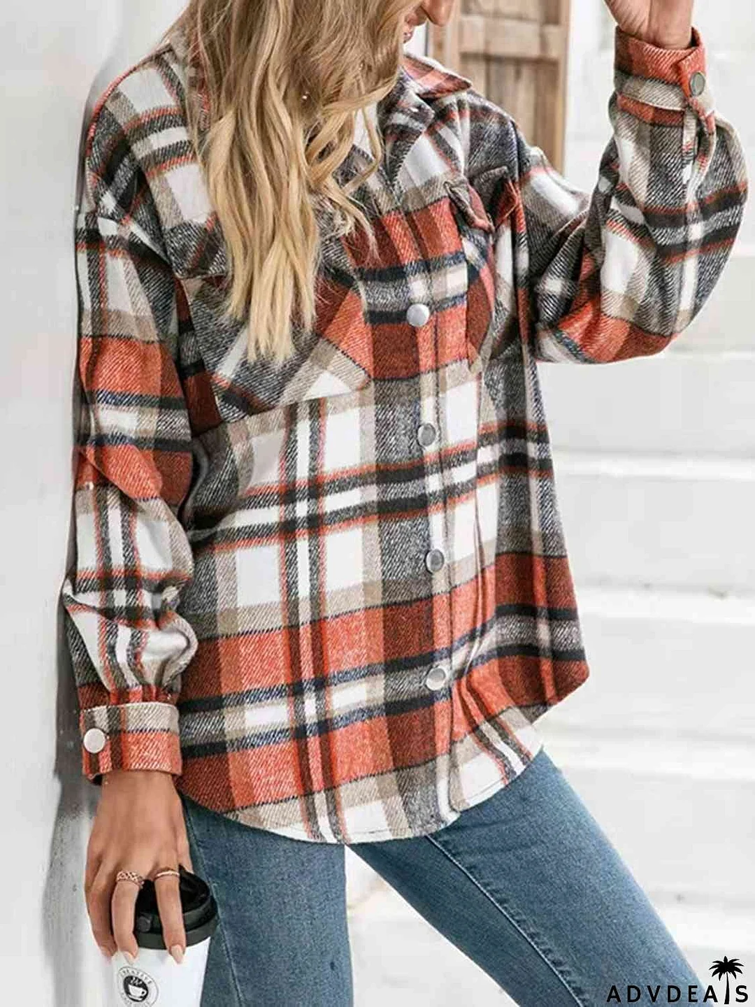 Plaid Collared Neck Button Down Jacket