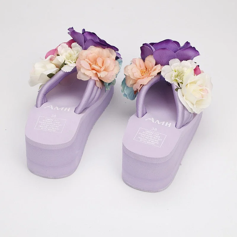 Summer Women Slippers Bohemia Shoes Comfortable Soft Slippers High Quality Cool Beach Vacation Elastic Handmade flowers Shoes
