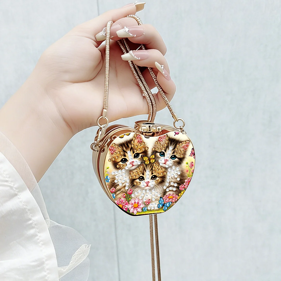 Cats B DIY Acrylic Love Diamond Art Painting Card Case Wallet with Chain Small Diamond Painting Crossbody Bag for Adults Women Girls Gift