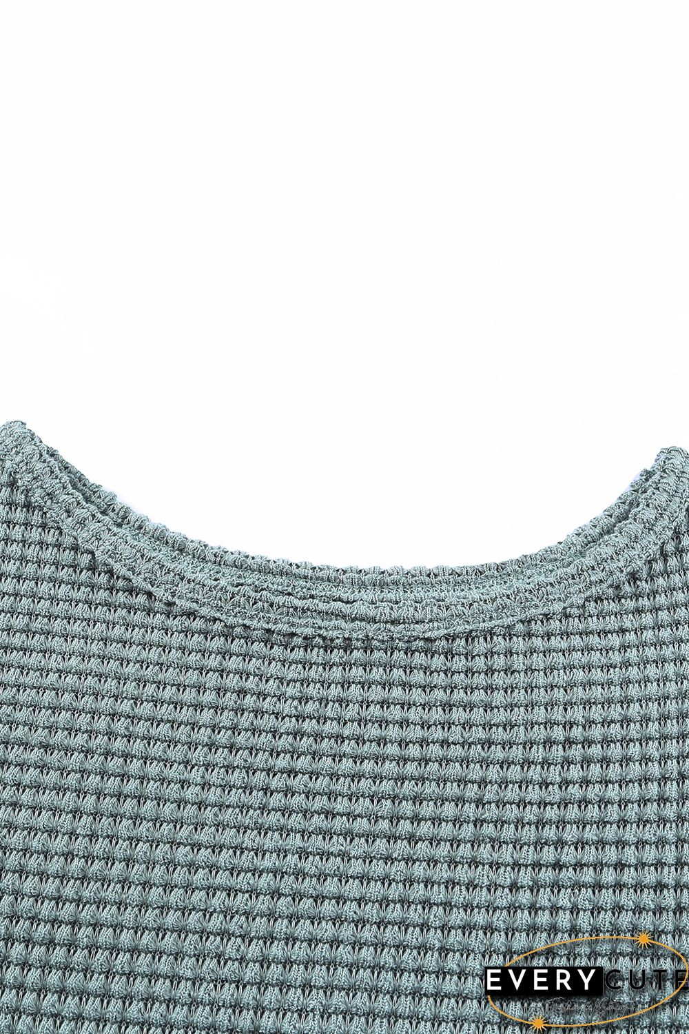 Green Waffle Knit Drop Shoulder Long Sleeve Top