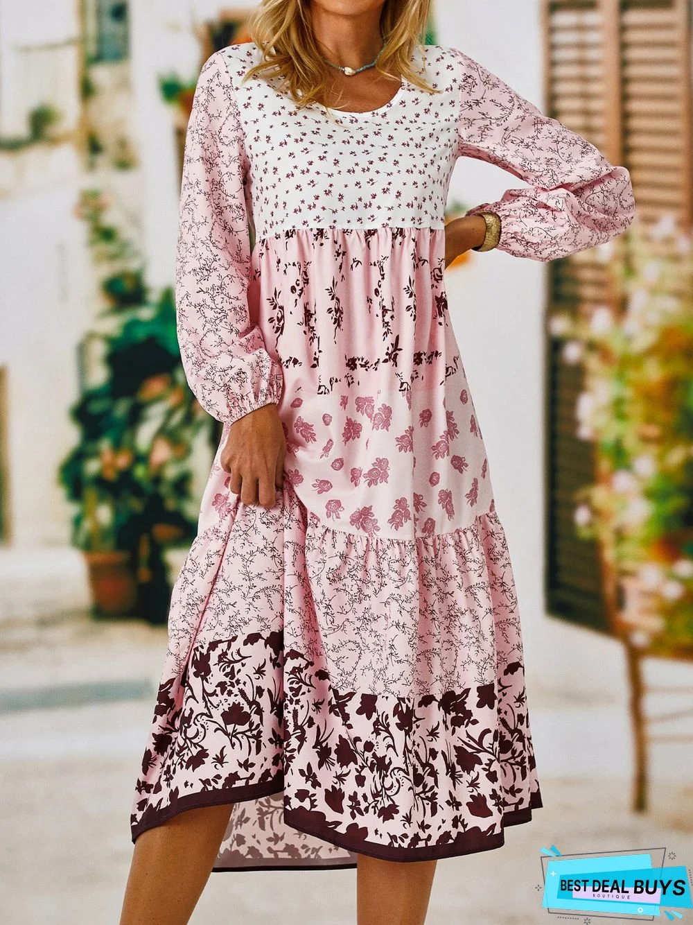 Floral Printed Long Sleeve Sweet Boho Weaving Dress