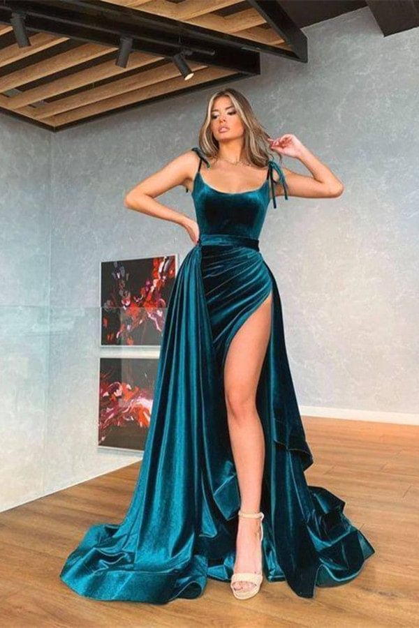 Elegant Spaghetti-Straps Mermaid Prom Dress Split With Detachable Skirt - lulusllly