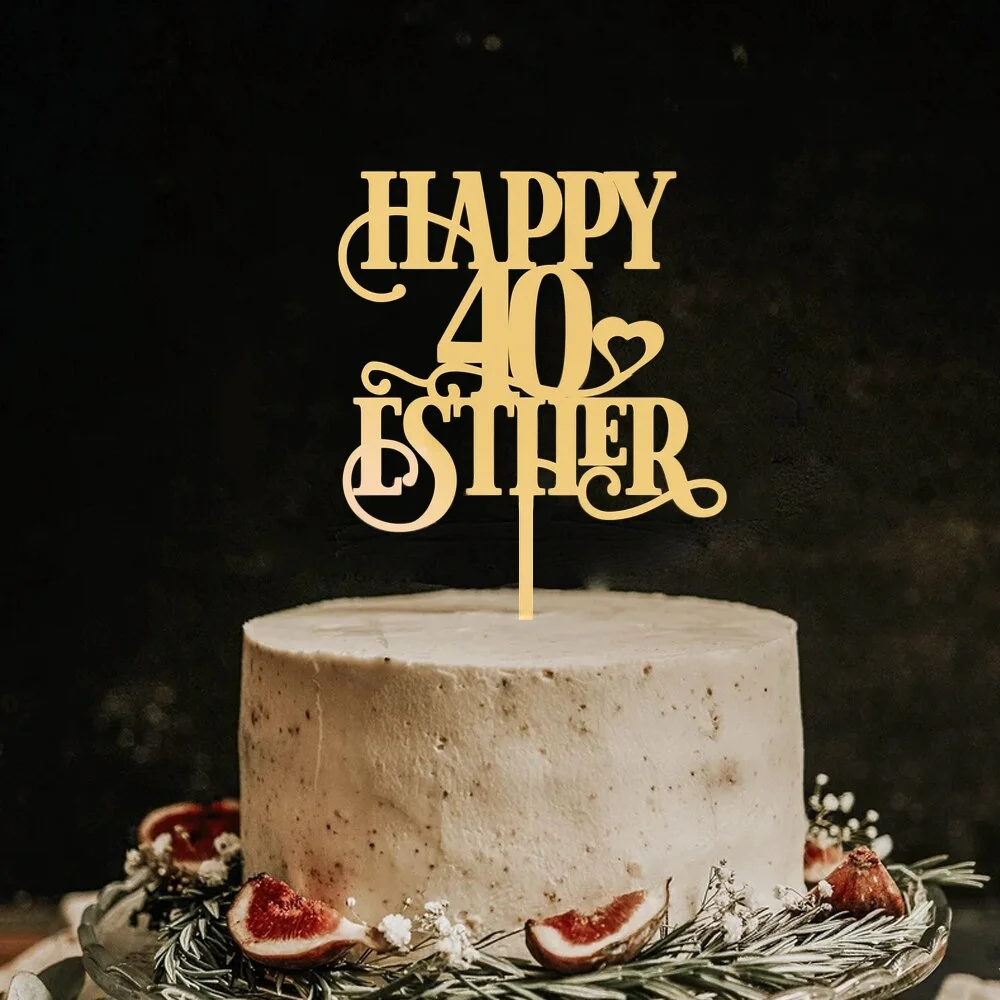 Custom Cake Topper Acrylic Mirror Letter Cake Decor Personalized Name And Date Gold Happy Birthday Cake Decoration For Wedding