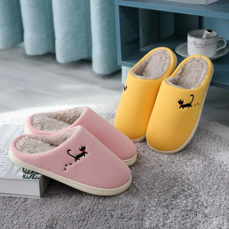 Winter new couple cotton slippers female home warm non-slip plush slippers cute cartoon indoor home slippers winter boots