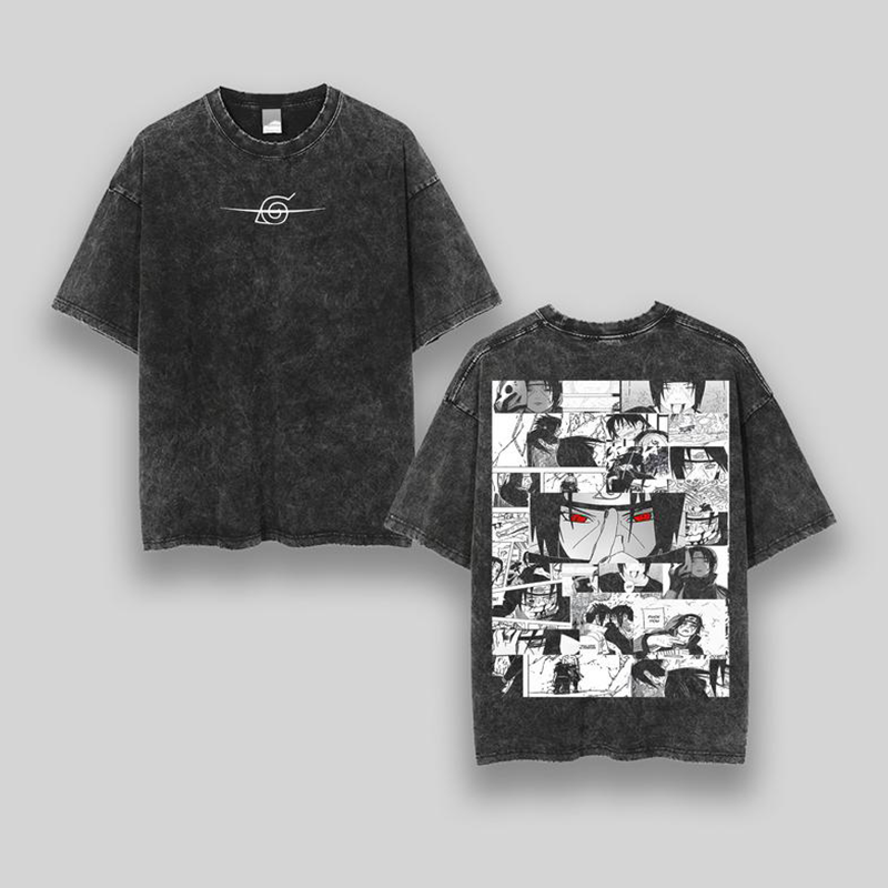 Uchiha İtachi Naruto Printed Oversize Washed T-Shirt