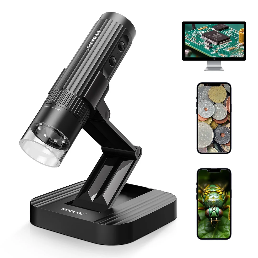 BEBANG 50X-1000X Handheld Microscopes, HD WiFi Digital Microscope with Adjustable Stand, Compatible with iPhone Android Mac Windows