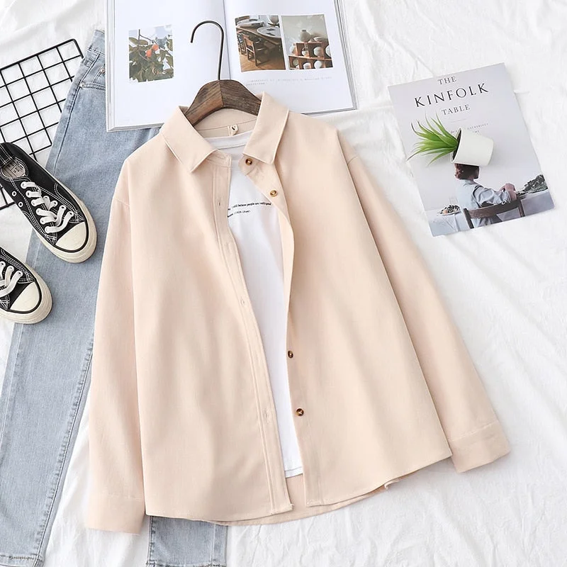 2021 New Simple Women's Shirt Long Sleeve Loose Tops Office Lady Casual Pink White Blue Long Sleeve Blouses Fashion Clothing