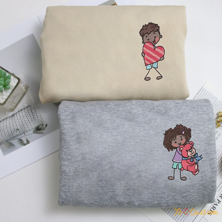 TOSCUSTOM™ Custom Valentines Sticks People Embroidered Sweatshirts for Couples