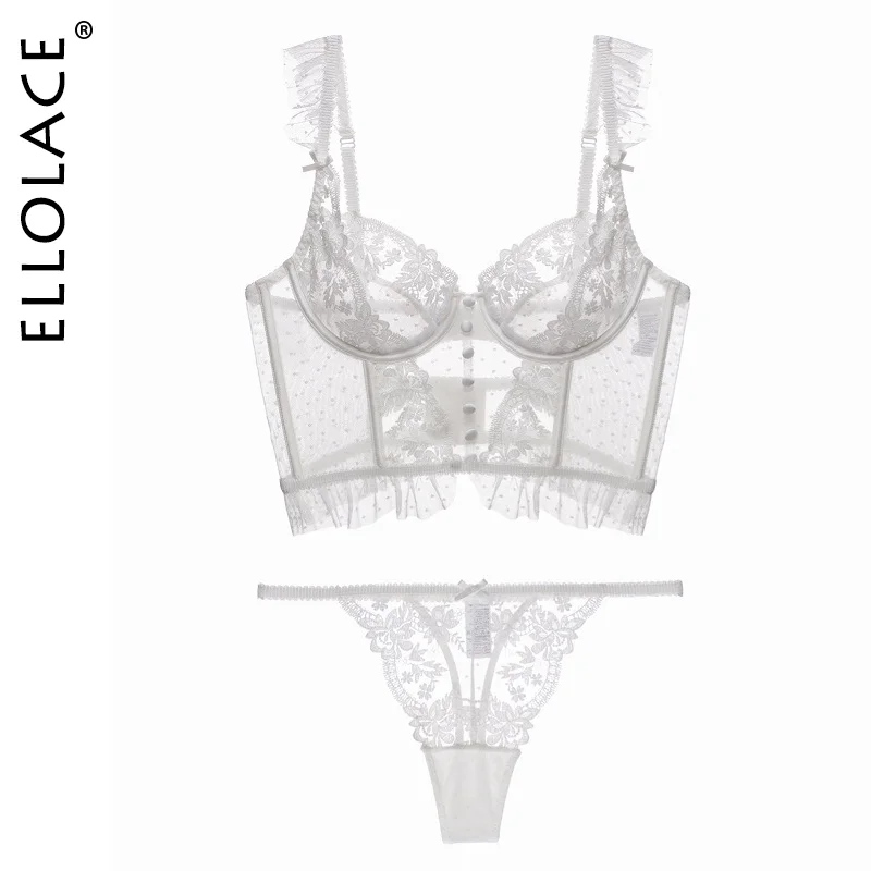 Billionm Fancy Lingerie Lace Ruffles Transparent Bra Embroidery Female Underwear High Quality Seamless Sexy Outfits For Woman