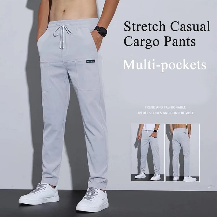 Pantalones cargo casuales con múltiples bolsillos elásticos para hombre