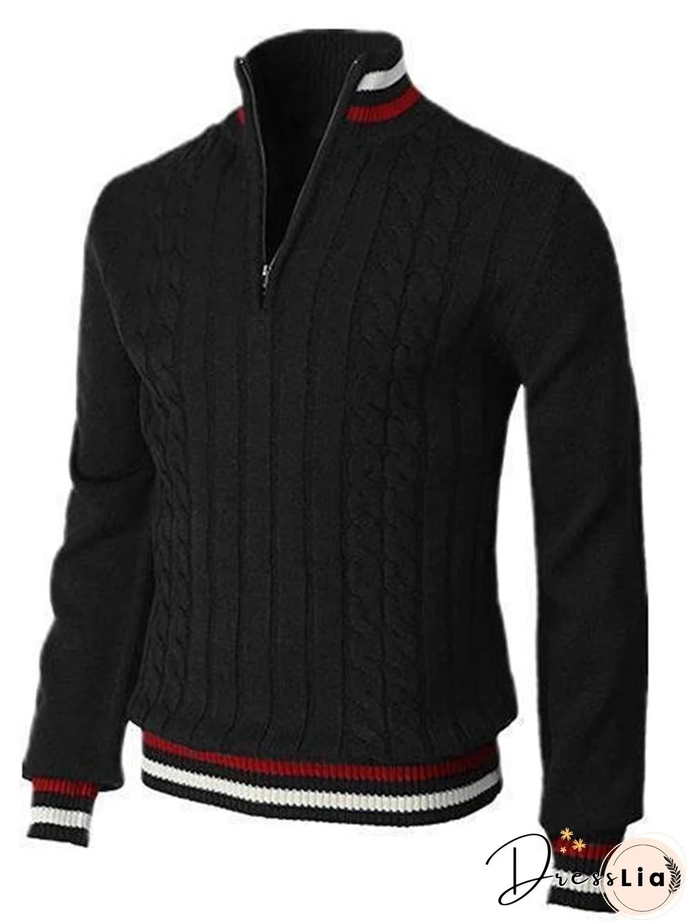 Color-block Zip-up Turtleneck Men's Knit Sweater