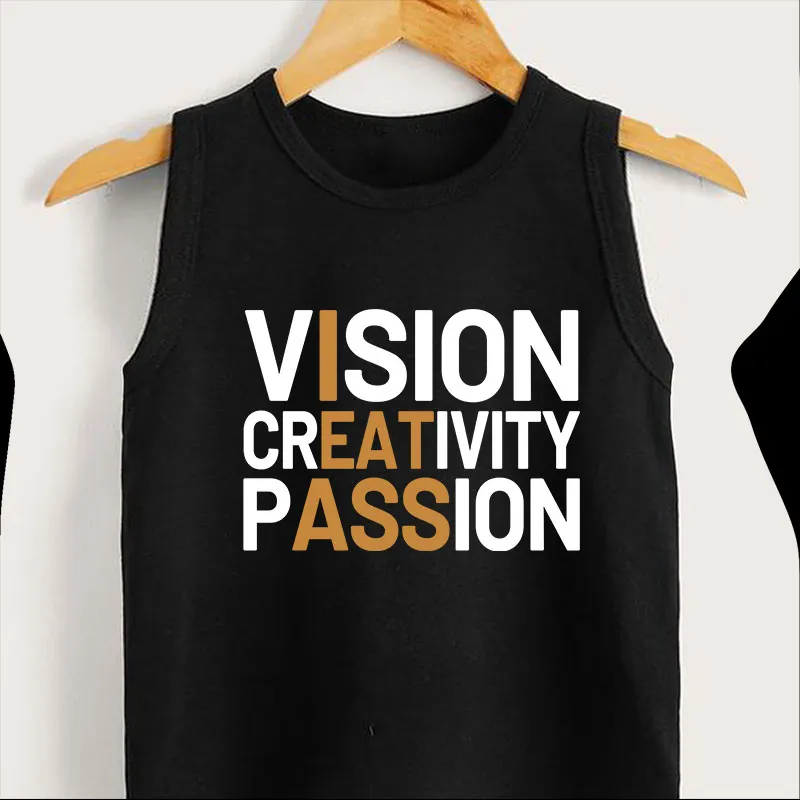 VISION CREATIVITY PASSION Black Print Vest