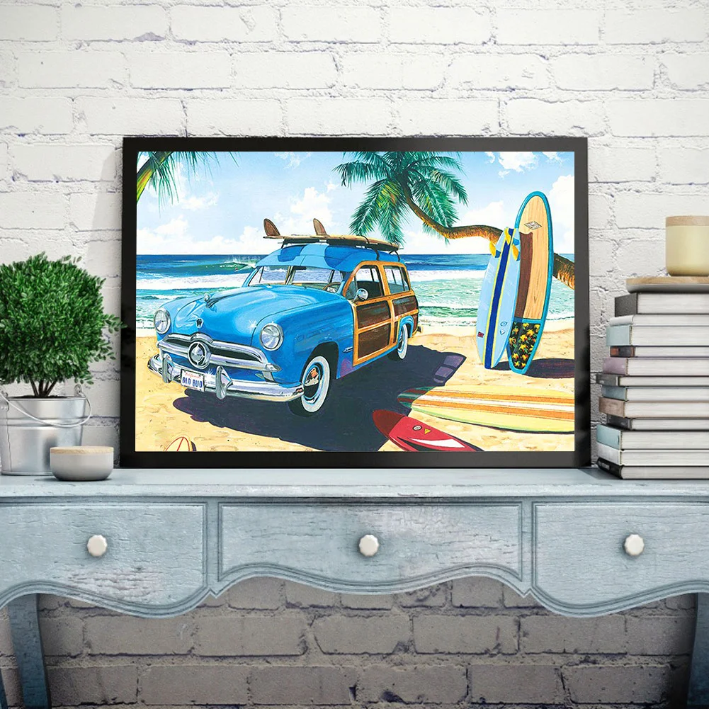 Full Round Diamond Painting 40*30cm - Beach Car