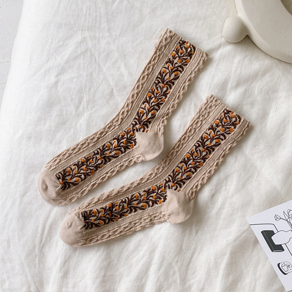 Women's Hemp Pattern Lolita Vintage Flower Princess Socks-Mayoulove