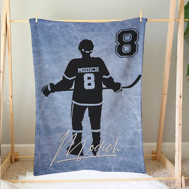 Personalized Hockey Blanket, Hockey Player Soft Cozy Blanket | BKKid329