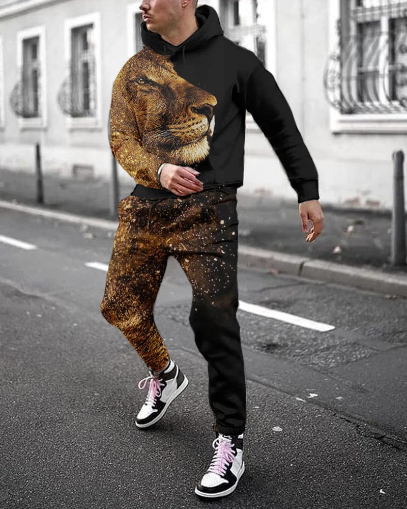 Men's Fashion Lion Printing Long-sleeved Suit