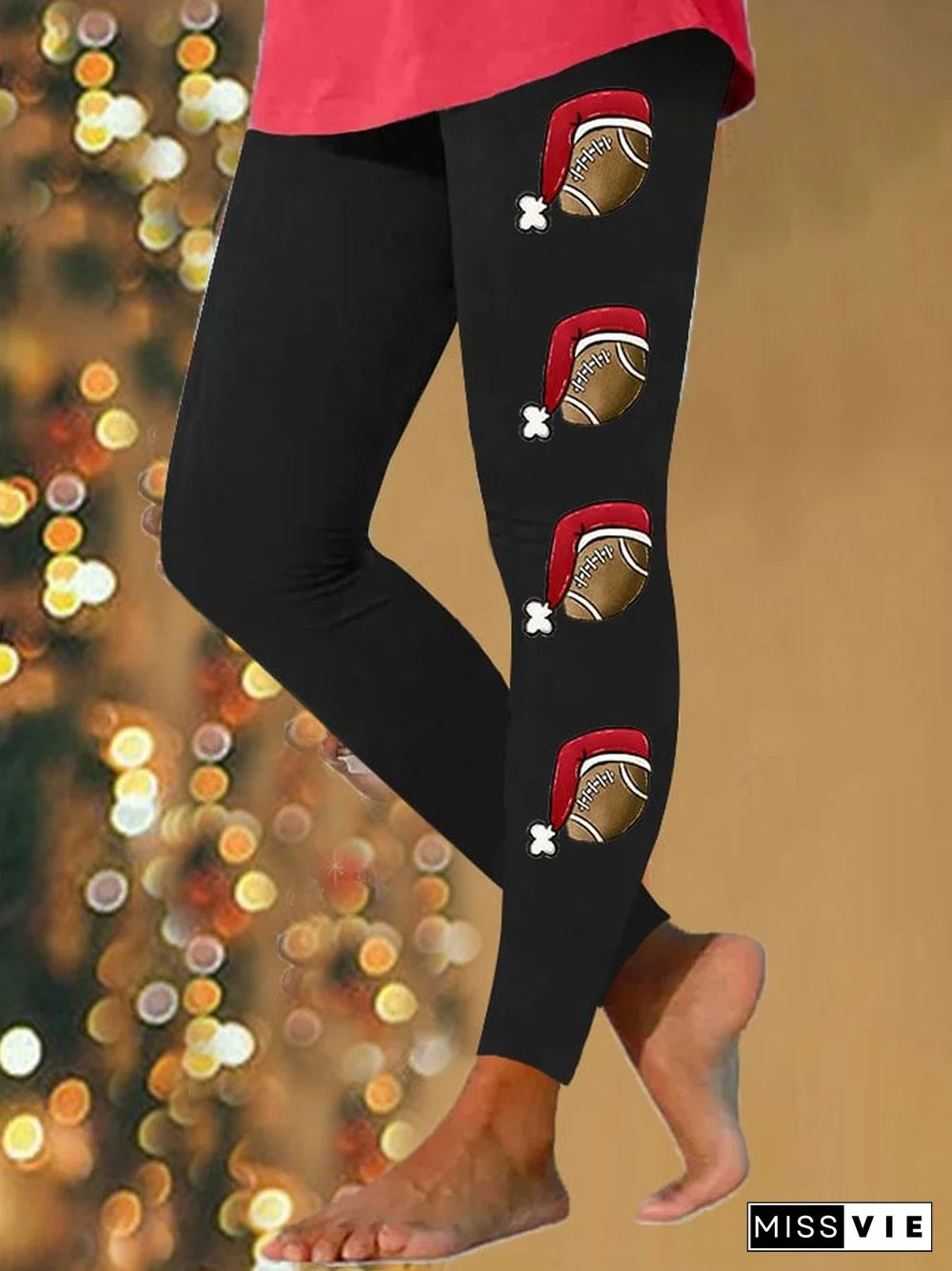 Women's Christmas Hat Football Casual Leggings