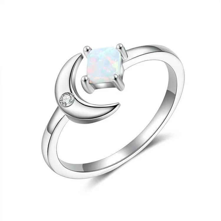 Square Opal Ring with Moon Opening Design Gifts