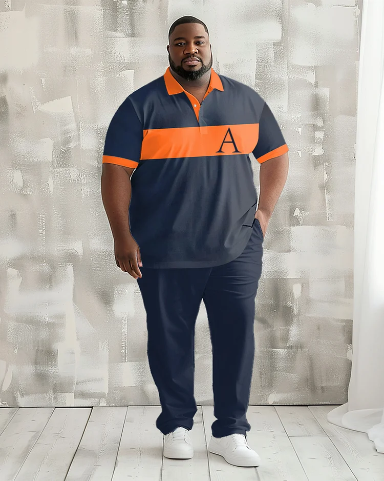 Men's Plus Size Light Business Simple Colorblock Polo Shirt Trousers Suit