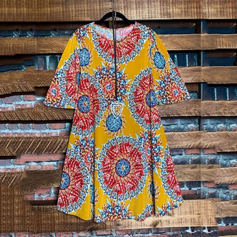 Round collar mandala ethnic dress