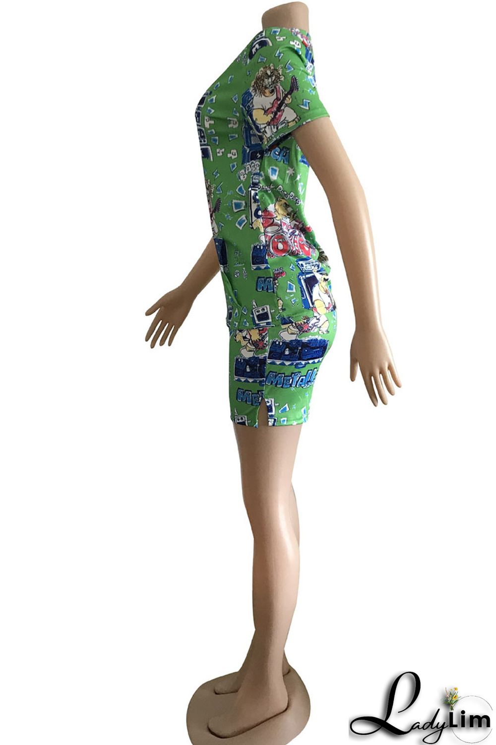 Green Street Print Patchwork O Neck Short Sleeve Two Pieces