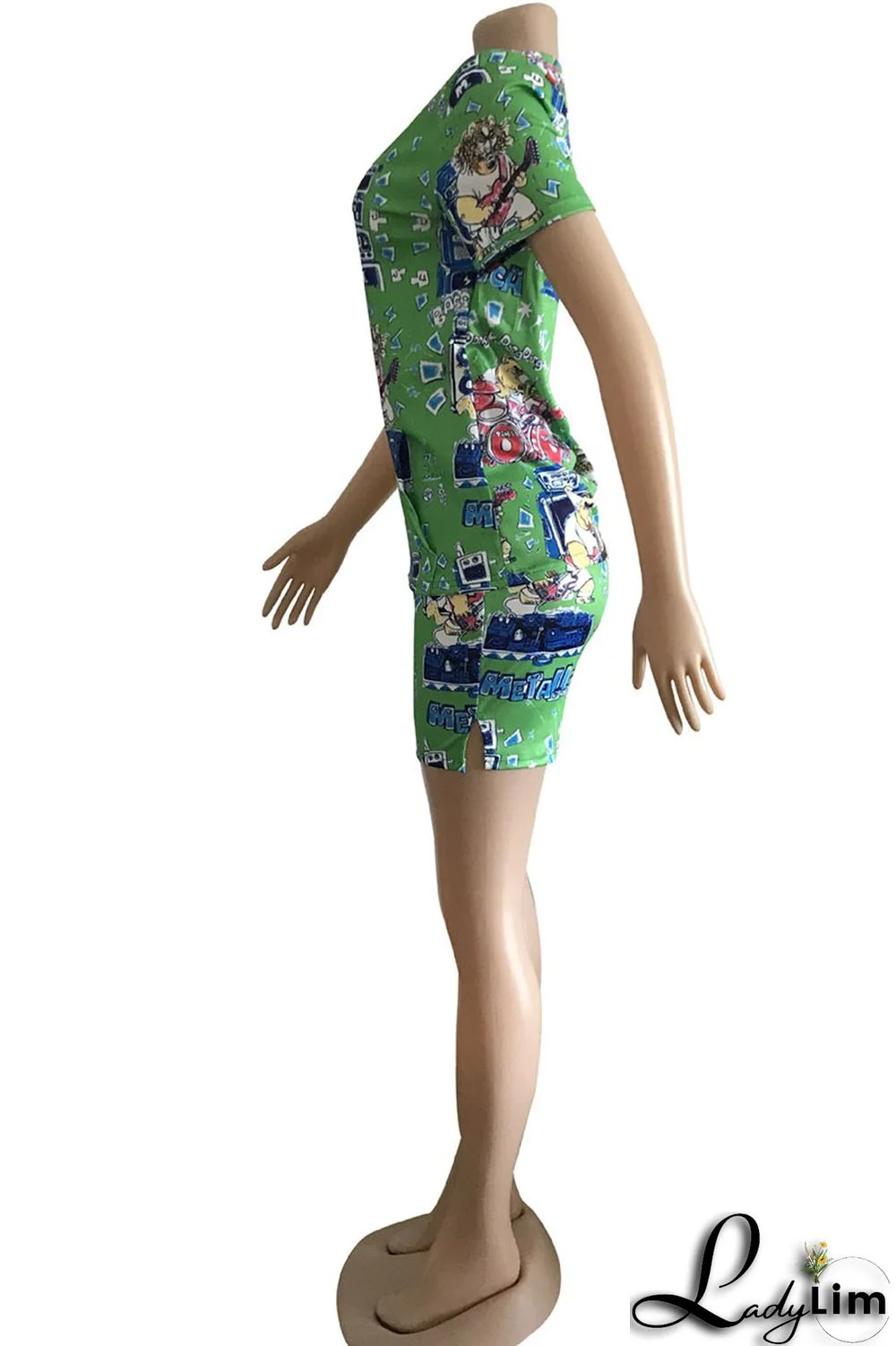 Green Street Print Patchwork O Neck Short Sleeve Two Pieces