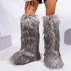 Women's Winter Trendy Y2K Faux Raccoon Fur Long Knee Snow Boots