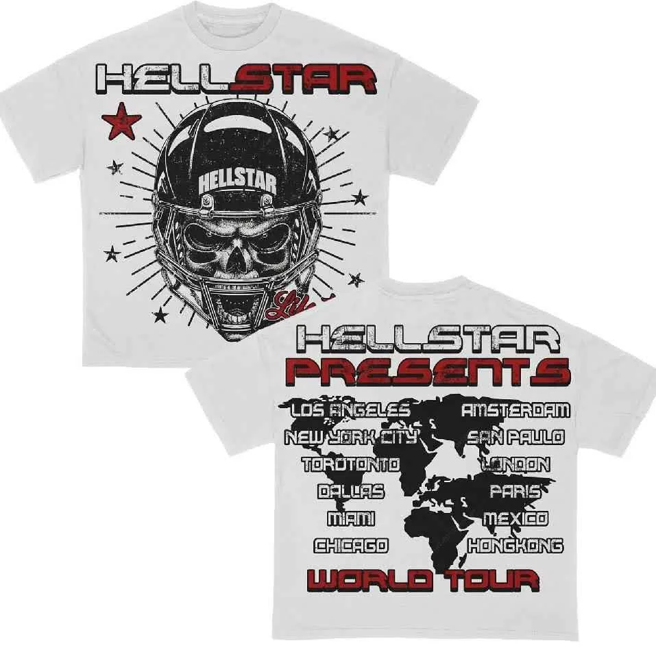 Retro HellStar Skull Letters Graffiti Print Casual Cotton Short Sleeve T-Shirt