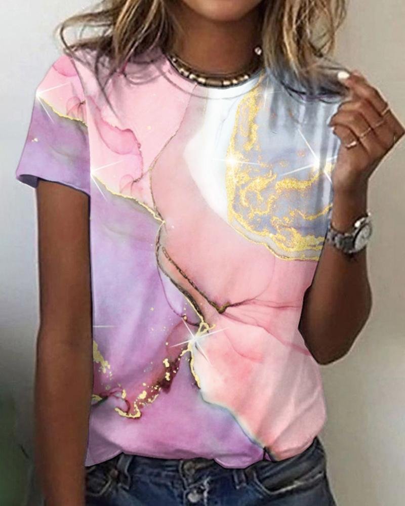 Casual Crew Neck Short Sleeve Printed T-Shirt
