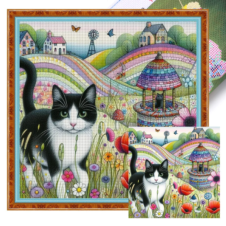 Black Cat (50*50cm) 11CT Stamped Cross Stitch gbfke