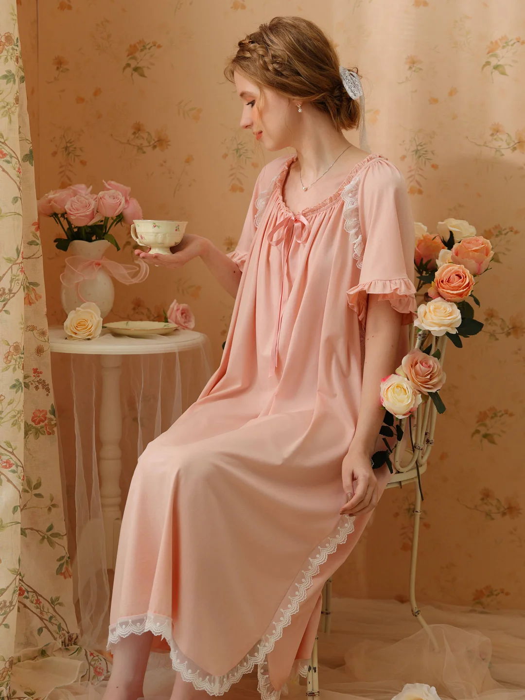 Long Dress Princess Sweet Lace One-piece Vintage Nightgown