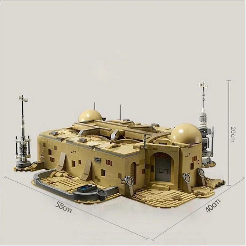 Desert cantina style building blocks model – side view with scene details for display