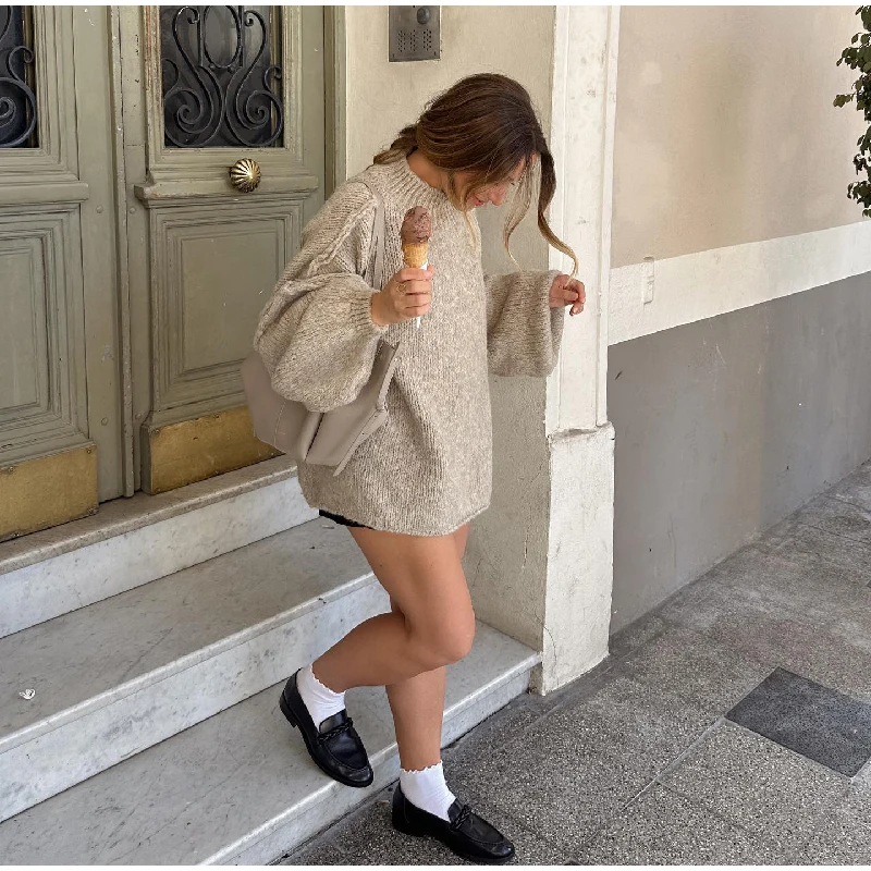 Ootddress Autumn 2025 Knit Sweater Pullover Female Loose Turtleneck Casual Patchwork Oversized Sweater Knitwear High Street Pullover