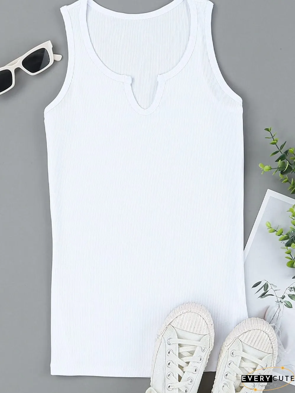 Ivory V-Neck Textured Knit Sleeveless Top