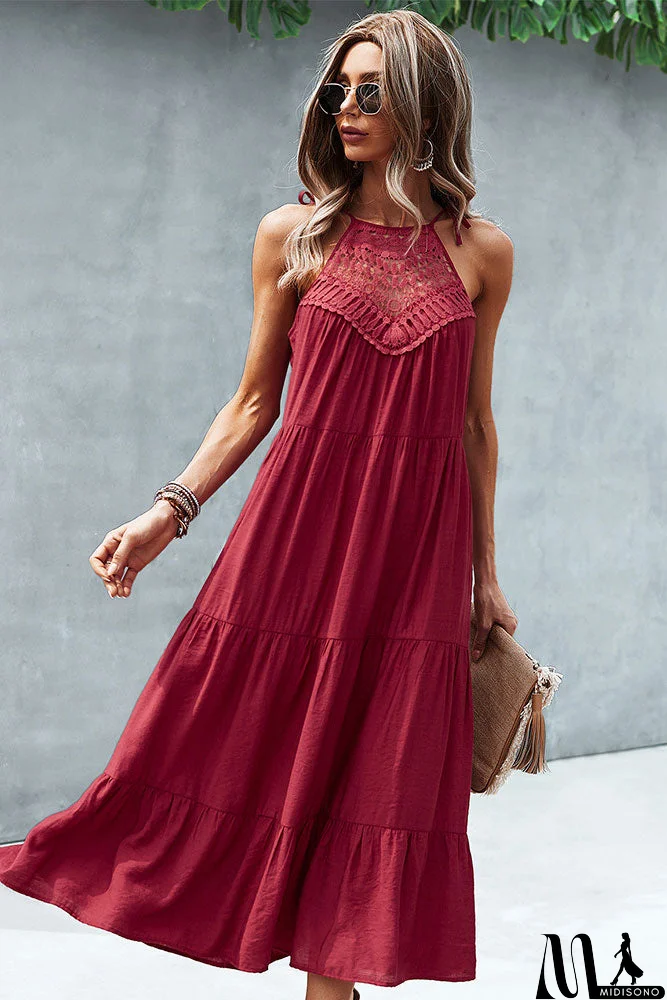 MidiSono - Chic Sleeveless Solid Color Stitching A-Line Mid-length Dress