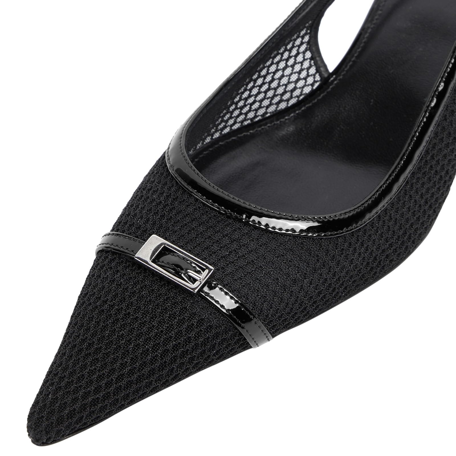 2.36" Women's Pointed Toe Red Bottom Sandals Slingback Shoes Kitten Heel Pumps Mesh Summer Shoes-MERUMOTE