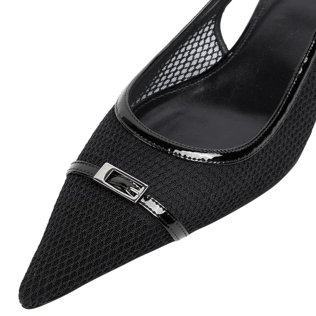 2.36" Women's Pointed Toe Red Bottom Sandals Slingback Shoes Kitten Heel Pumps Mesh Summer Shoes-MERUMOTE