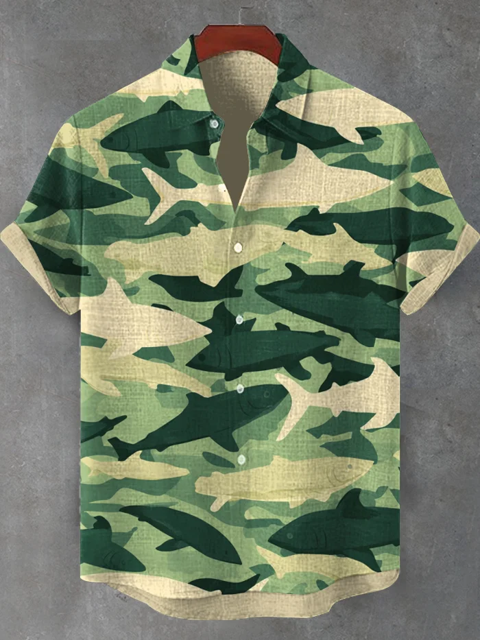 Men's Fish Camouflage Print Short Sleeve Shirt