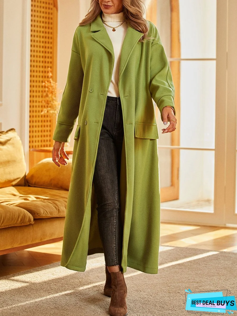 Plain Long Sleeve Buttoned Casual Outwear