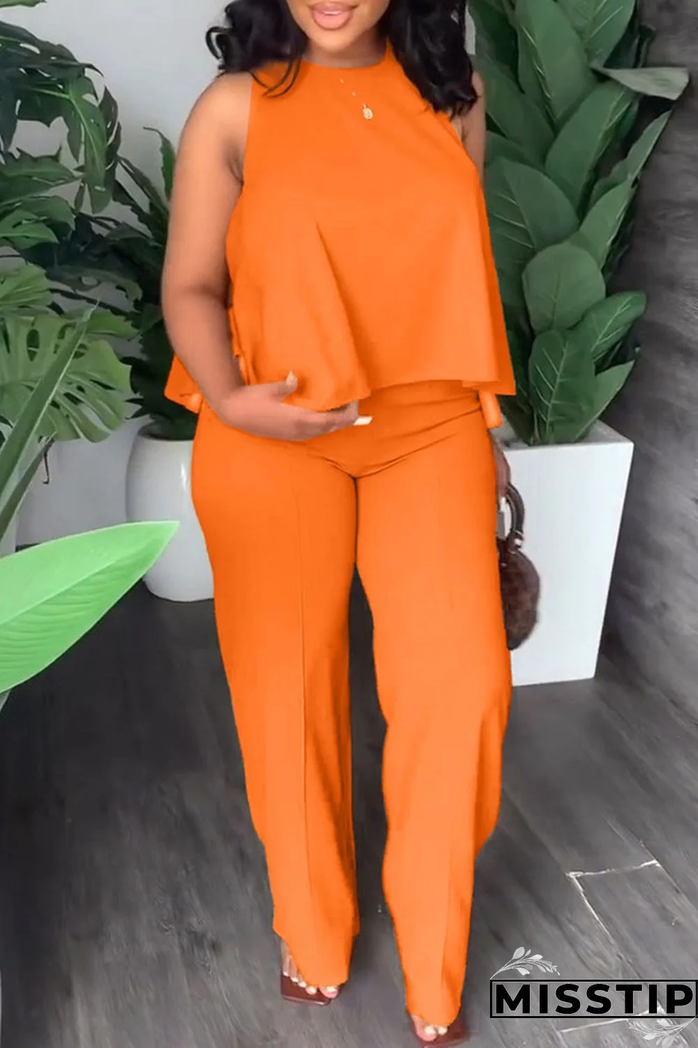 Black Casual Solid Patchwork O Neck Sleeveless Two Pieces