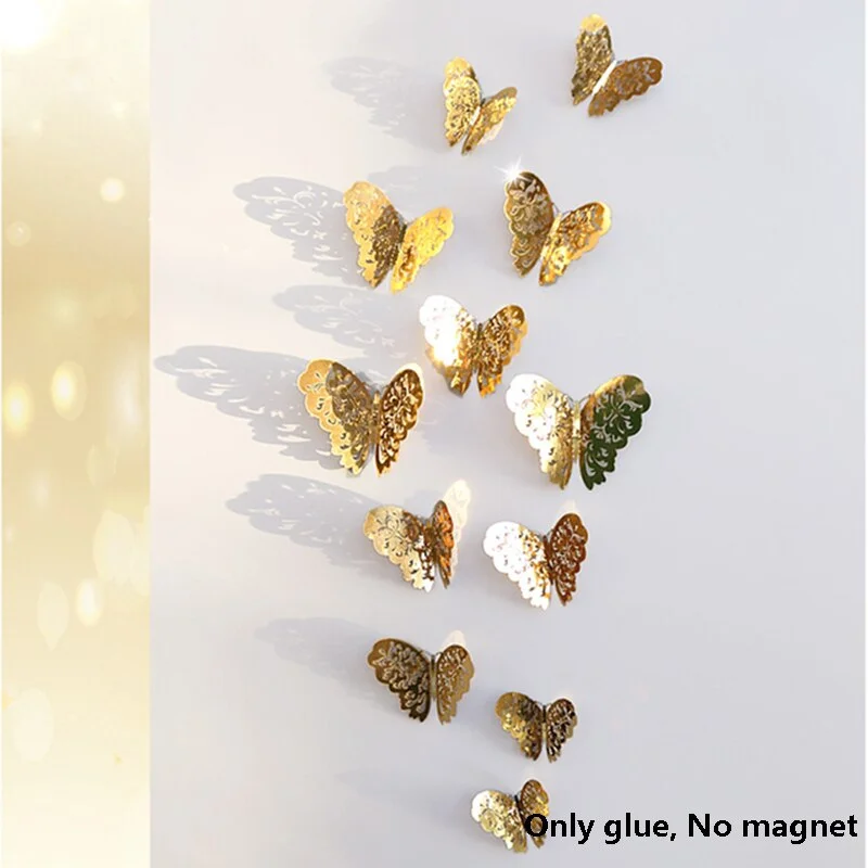 12Pcs 3D Double Layer Butterfly Wall Sticker on The Wall for Home Decor DIY Butterflies Fridge Magnet Stickers Room Decoration