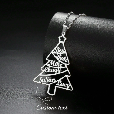 A Stainless Steel Christmas Tree Custom Name Necklace Cut Letters Personalized Customizable Family Member Name Necklace Fashionable Christmas Anniversary Gift