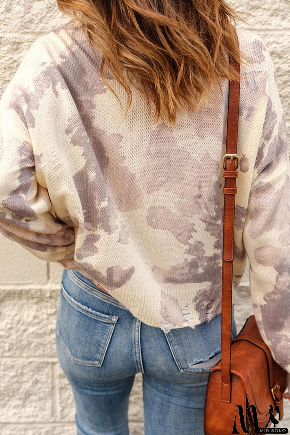 MidiSono - Beige Stain Washed Tie Dye Sweater