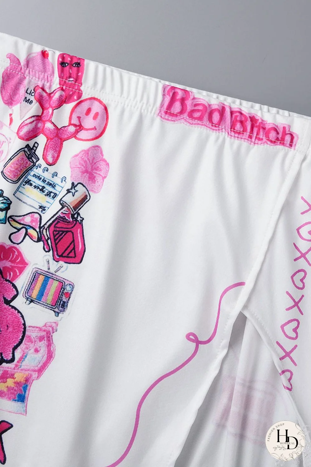 Black Sexy Print Patchwork Buckle Slit Short Sleeve Two Pieces