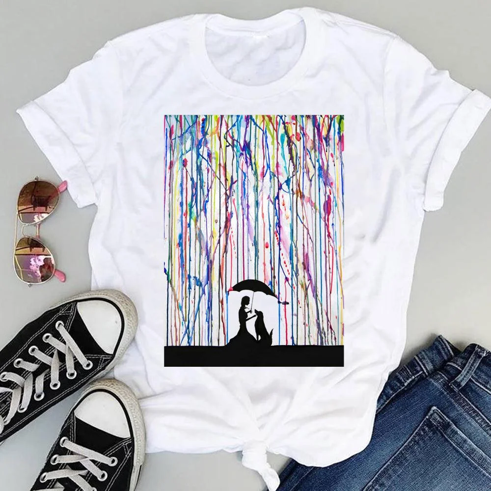 Women Cartoon Watercolor Paw Pet Dog Cute Fashion Print Graphic Summer Short Sleeve Female Clothes Tops Tees Tshirt T-Shirt