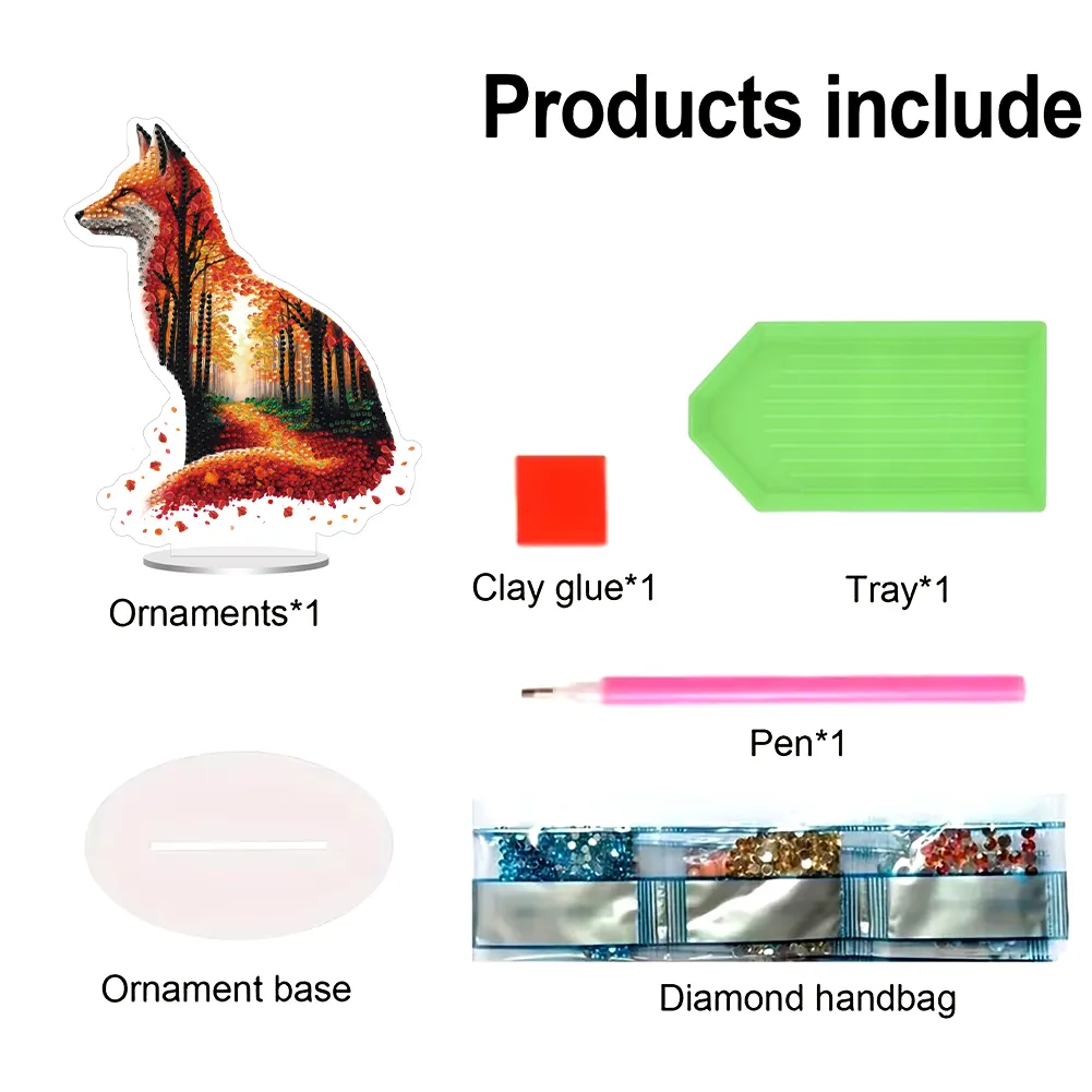 5D DIY Acrylic Fox Animal Scenery Silhouette Special Shape Diamond Painting Art Tabletop Decorations
