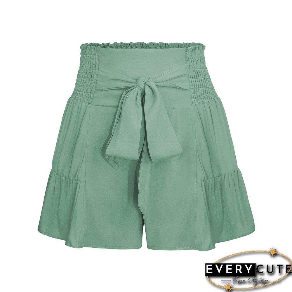Light Green Ruffle Hem Tie Waist Wide Leg Culotte